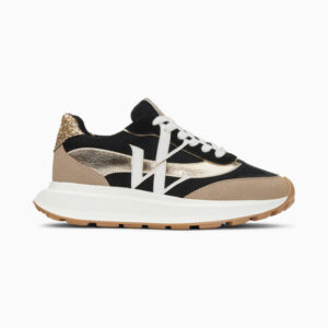 Alicia black and gold monogram sneakers with oversize sole