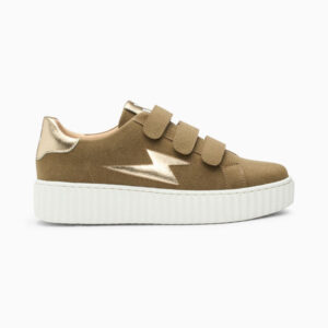 Alison khaki and gold storm sneakers with velcro