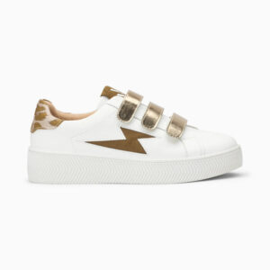 Andréa white and khaki storm sneakers with gold velcro