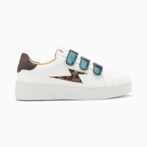 Andréa white and leopard storm sneakers with green velcro