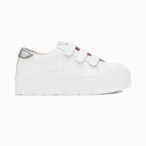 Angela white and silver snake platform sneakers
