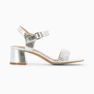Benedicte silver sandals with block heel and woven strap