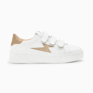 Camelia white and glittery gold storm sneakers with velcro