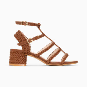 Claudia camel braided sandals with heel
