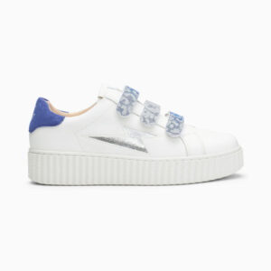 Dorianne white and silver storm sneakers with leopard velcro