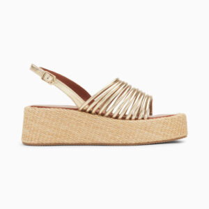 Dounia gold multi-strap sandals with wicker platform