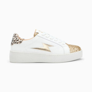 Ellen white and gold lace-up storm sneakers