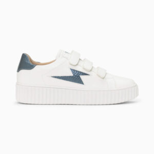 Eva white storm sneakers with petrol blue snakeskin details