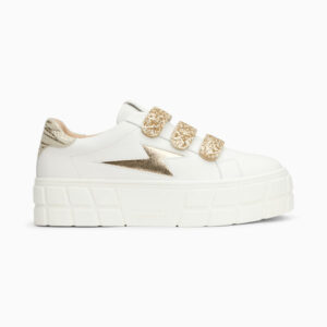 Eve white and gold platform storm sneakers