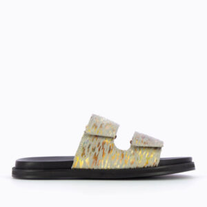 Gray and gold Philippine mules with velcro