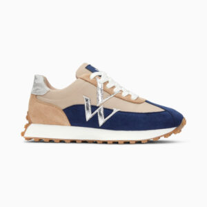 Hanae beige and navy lace-up monogram sneakers