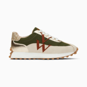 Hanae khaki and beige lace-up monogram sneakers