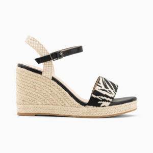 Honorine black wedge sandals in jacquard fabric