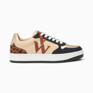 Ilyana beige and black lace-up monogram sneakers