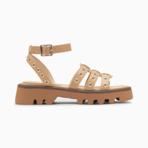 Inaya beige sandals with eyelets and notched platform