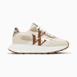 Inès camel and gold monogram sneakers with oversize sole