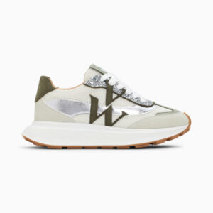 Inès khaki and silver monogram sneakers with oversize sole