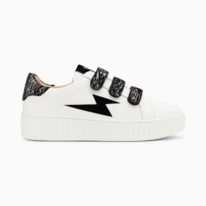 Ingrid white and black zebra print storm sneakers with velcro