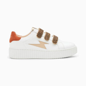 Izae white and beige storm sneakers with cheetah velcro
