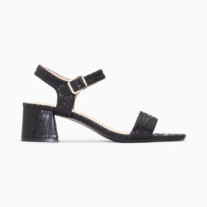 Jenna black-heeled sandals in jacquard fabric