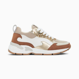 Juliette white and camel flame sneakers