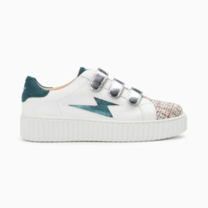 Katie white and green storm sneakers with silver velcro