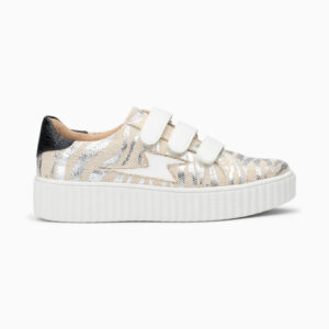 Lindsey beige and silver storm sneakers with burlap effect