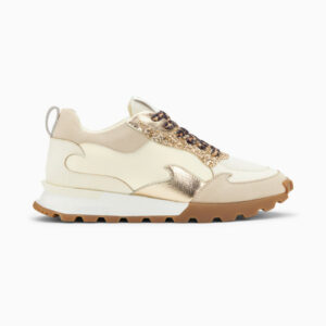 Louisa ivory and gold flame sneakers with running sole