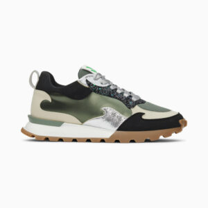 Louisa khaki and silver flame sneakers with running sole