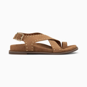 Lucile hazelnut brown flat studded sandals