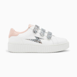 Maëva white and pink storm sneakers with leopard velcro