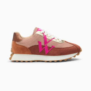 Mona beige and brick orange monogram sneakers with running sole