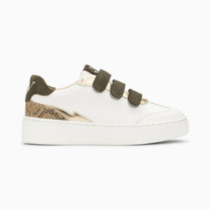 Nahia white and gold sneaker with khaki velcro