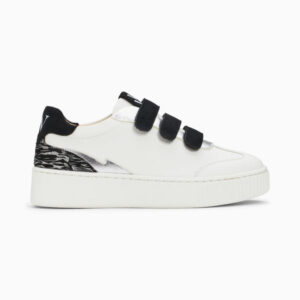 Nahia white and silver sneaker with black velcro