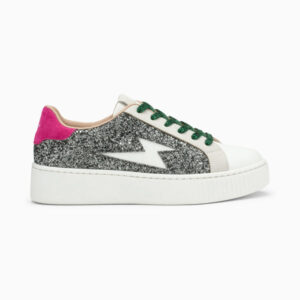 Nancy glittery anthracite storm sneakers with green laces