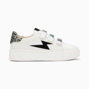 Pomeline white and black storm sneakers with silver velcro
