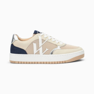 Rosie beige and navy monogram sneakers