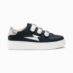 Sophie black cheetah and silver storm sneakers with velcro