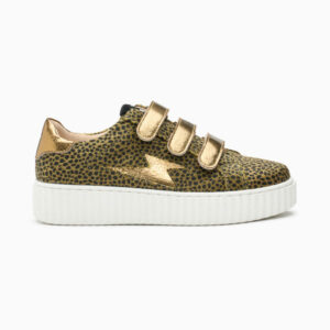 Sophie khaki cheetah and gold storm sneakers with velcro