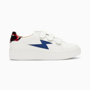 Susan white and blue storm sneakers with velcro