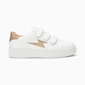 Vicky white and glittery gold storm sneakers with velcro