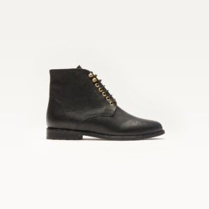 Ankle boots Lucienne - Black grained leather with eyelets