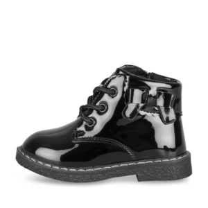 Bottines NOIR Fille motif Uni Lacets + Fermeture éclair