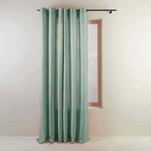 Carlina almond green and black bourdon stitch black eyelet curtain