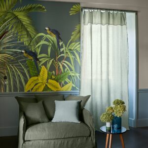 Carlina almond green and black bourdon stitch panel curtain