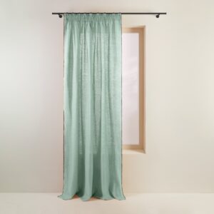 Carlina almond green and black bourdon stitch pencil pleat curtain