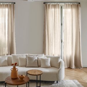Carlina beige and black bourdon stitch panel curtain