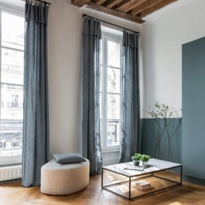 Carlina grey green and black bourdon stitch panel curtain