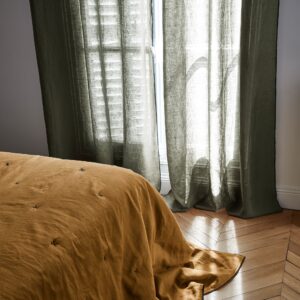 Carlina khaki green and black bourdon stitch panel curtain