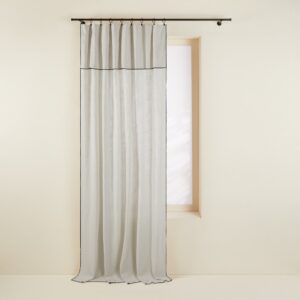 Carlina Non Feu light beige and black bourdon stitch panel curtain